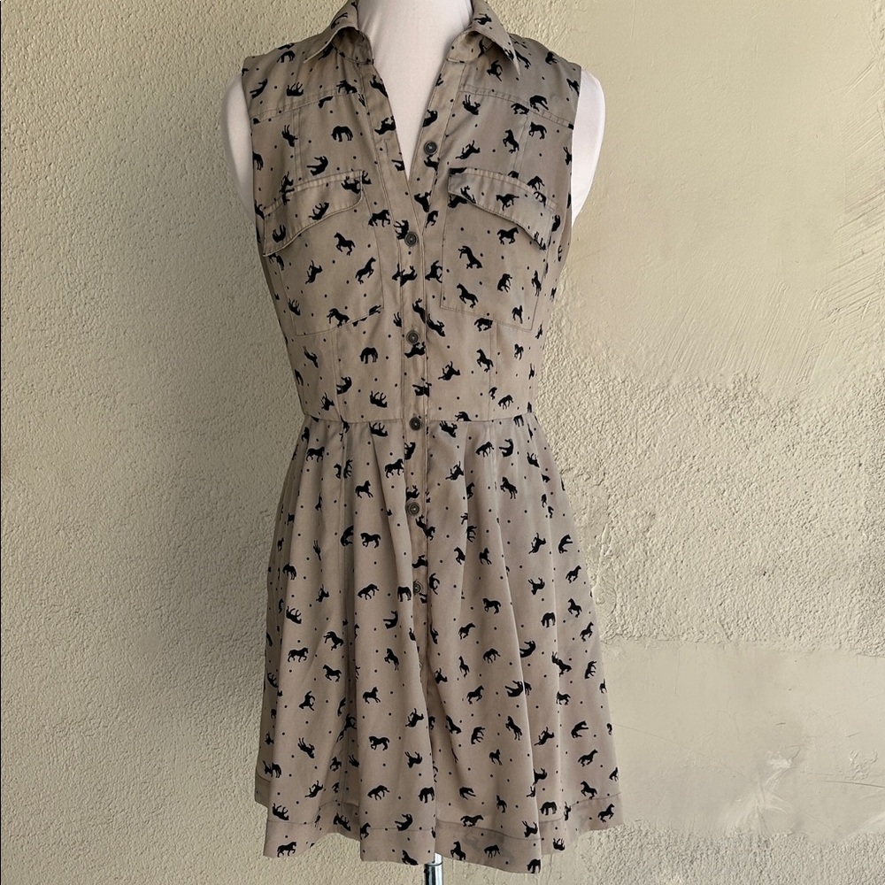 BCBGeneration Tan Mini Dress with Black Horse Pattern